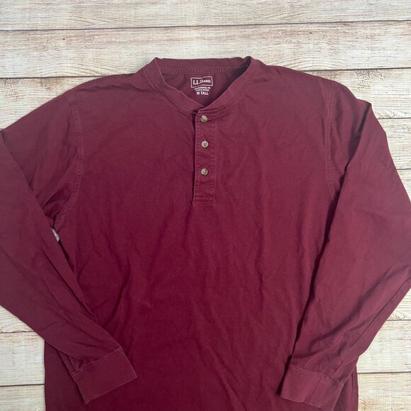 L.L.Bean Burgundy Long Sleeve Henley Shirt Traditional Fit Men's M Tall - Picture 12 of 12